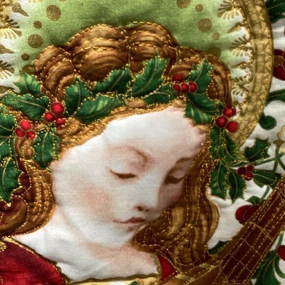 NWT. Hand Crafted Quilt Golden Christmas Angel Playing Lute - Picture 5 of 16